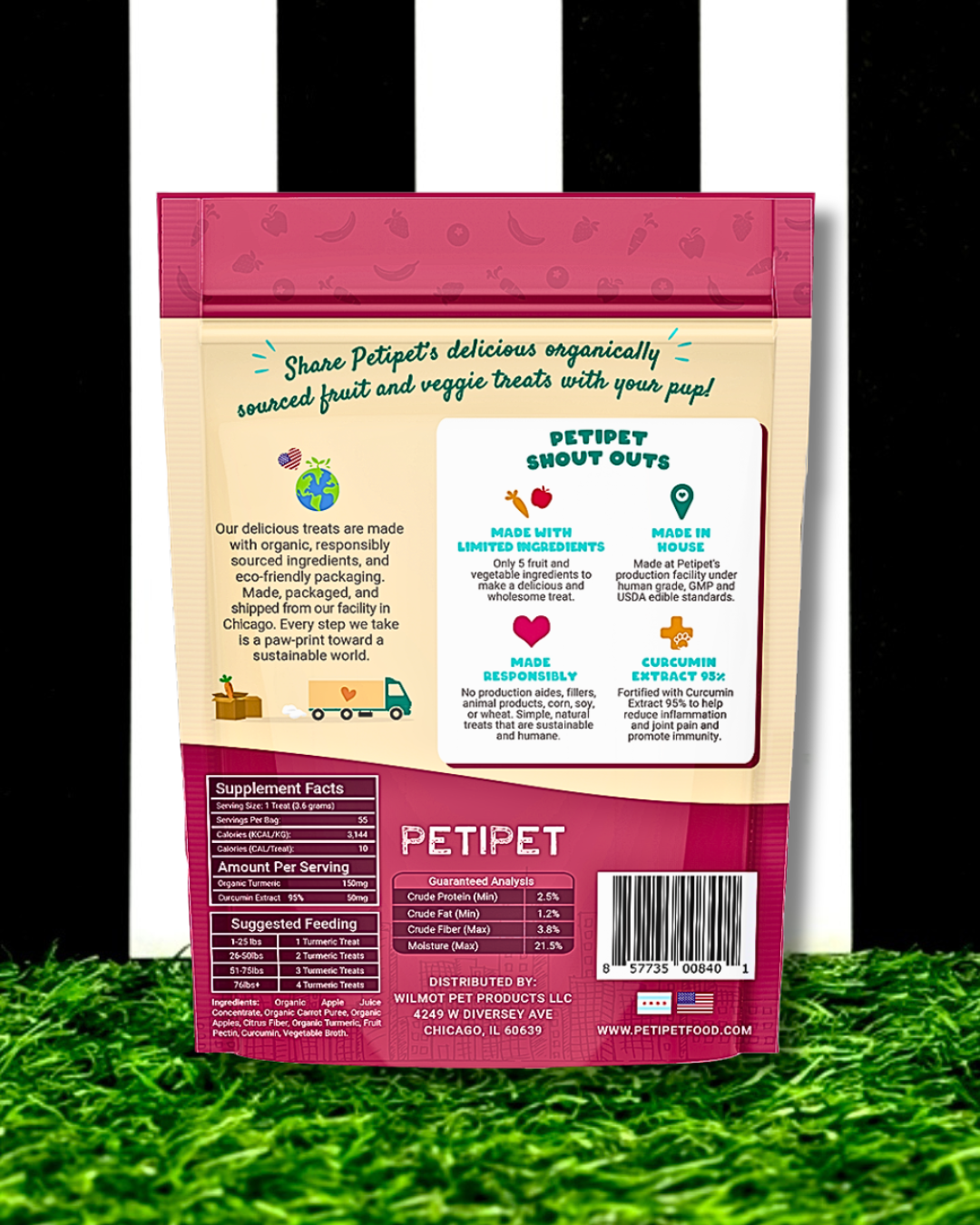 Organic Turmeric Curcumin Joint Support Anti-Inflammatory Dog Treats Ingredients Back