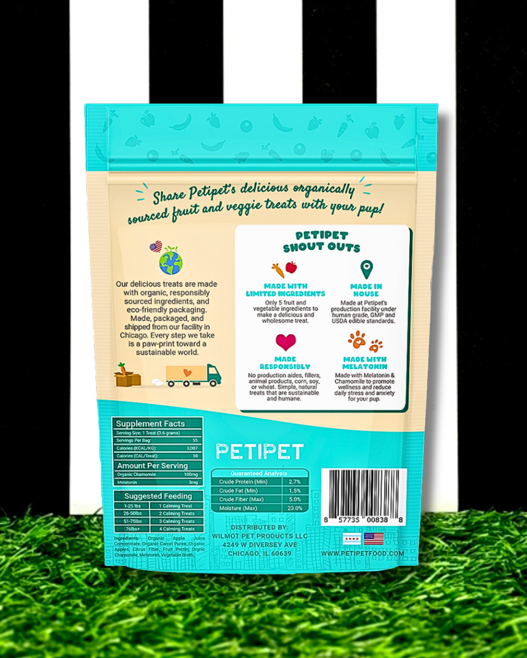 calming melatonin chamomile organic human grade dog treats ingredients back