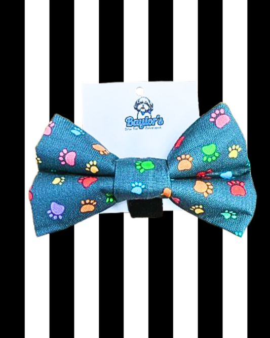 colorful paw prints dog bow tie rainbow bright colors
