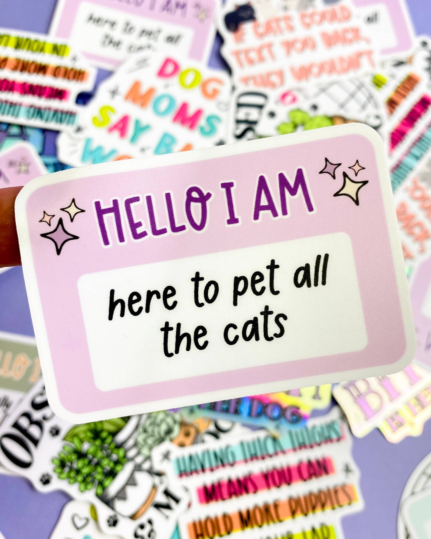Hello I Am: Here To Pet All The Cats Sticker Funny Cat Mom Stickers