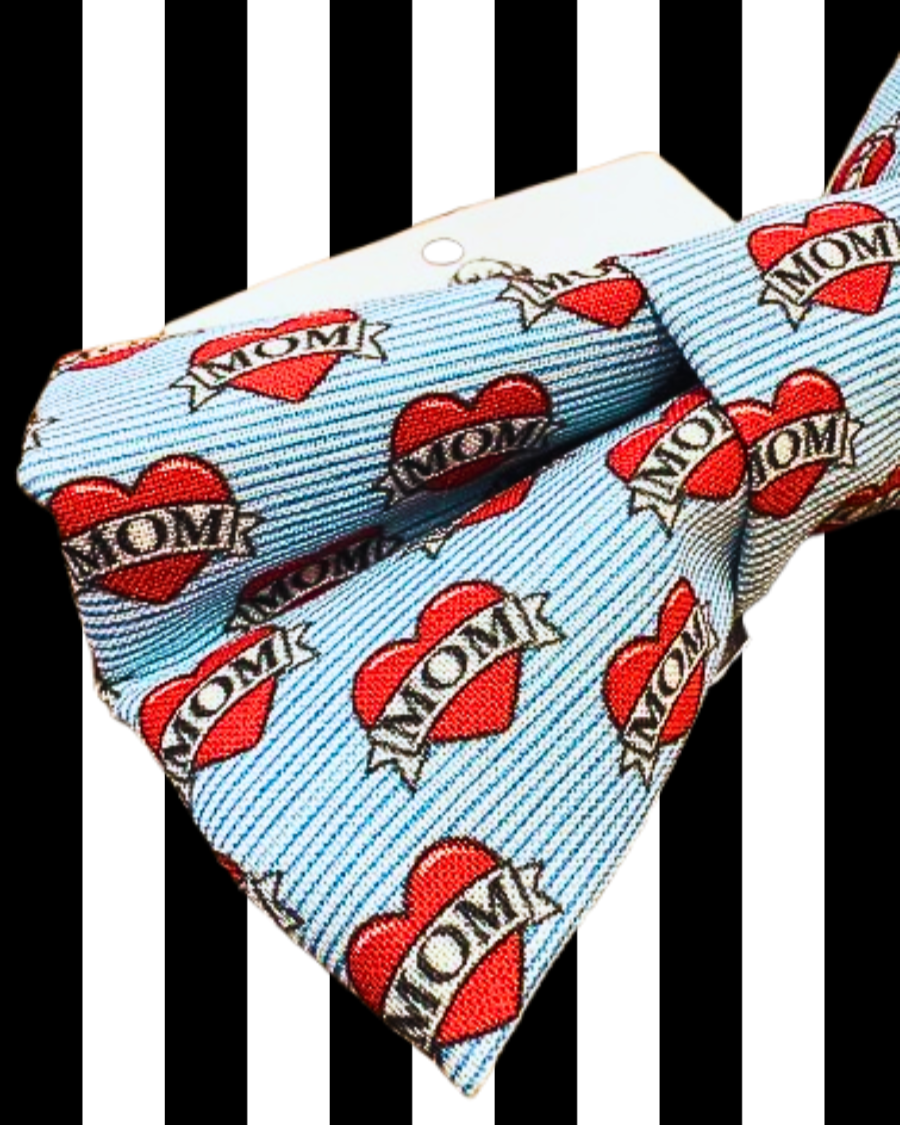 mom red white blue dog bow tie heart close up