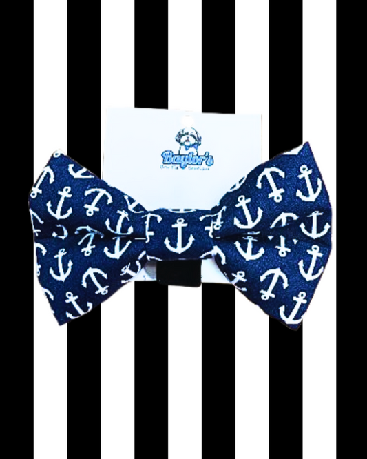 navy blue white nautical anchor boat dog bow tie