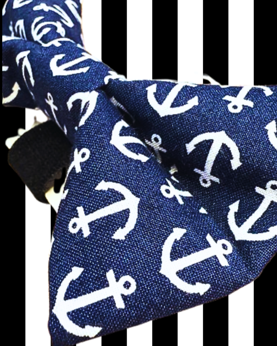navy blue white nautical anchor boat dog bow tie close up
