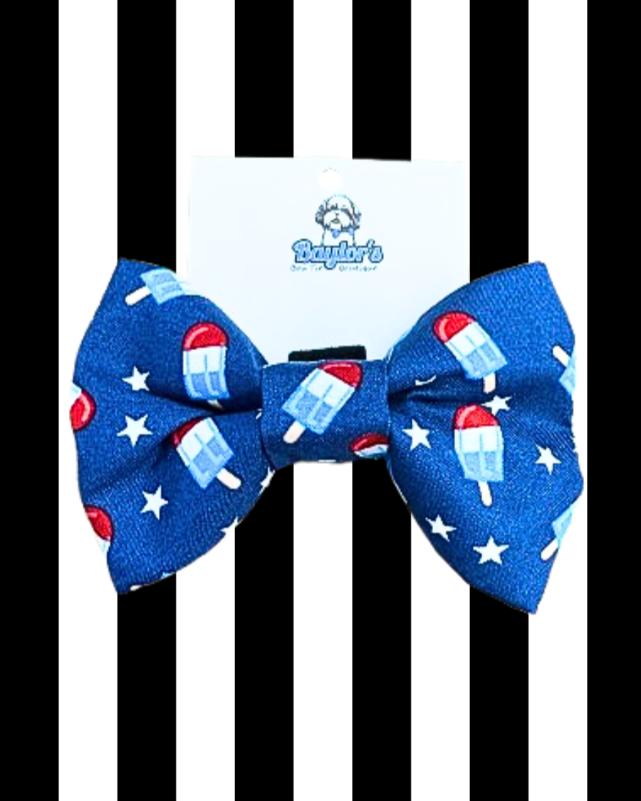 patriotic red white blue rocket pop dog bow tie
