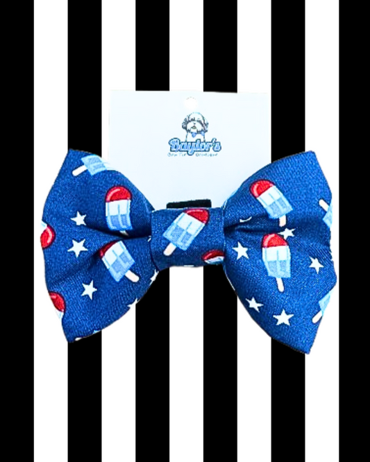 patriotic red white blue rocket pop dog bow tie