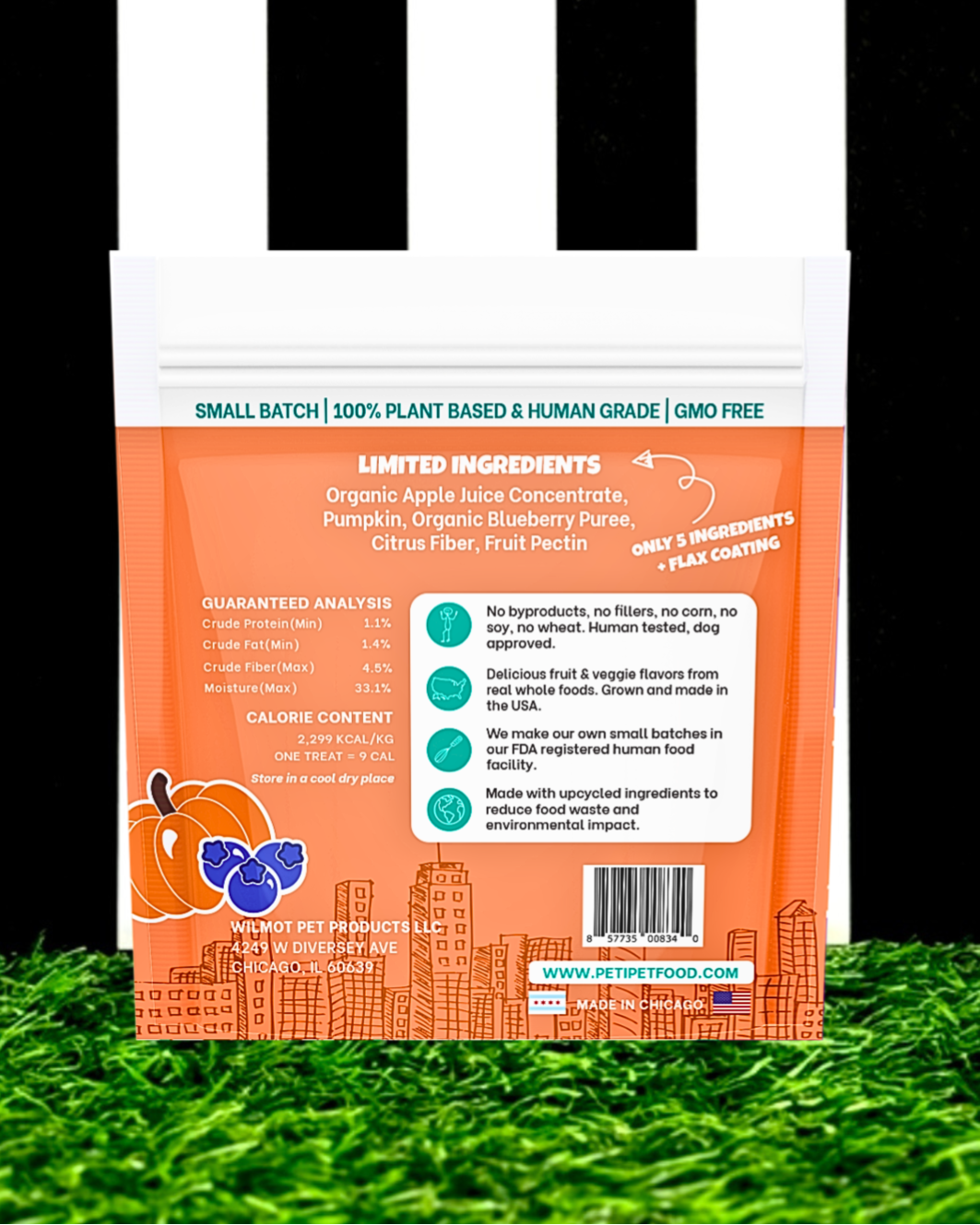 petipet plant based human grade organic pumpkin fruit veggie dog treat back