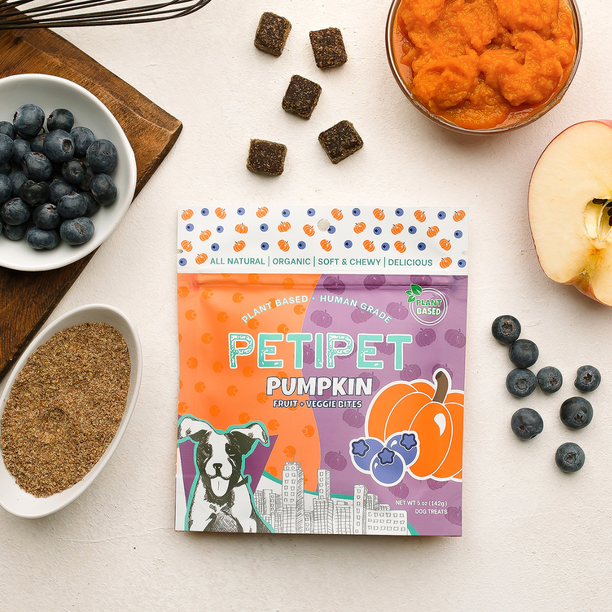 petipet pumpkin fruit veggie bites plant based human grade organic dog treat
