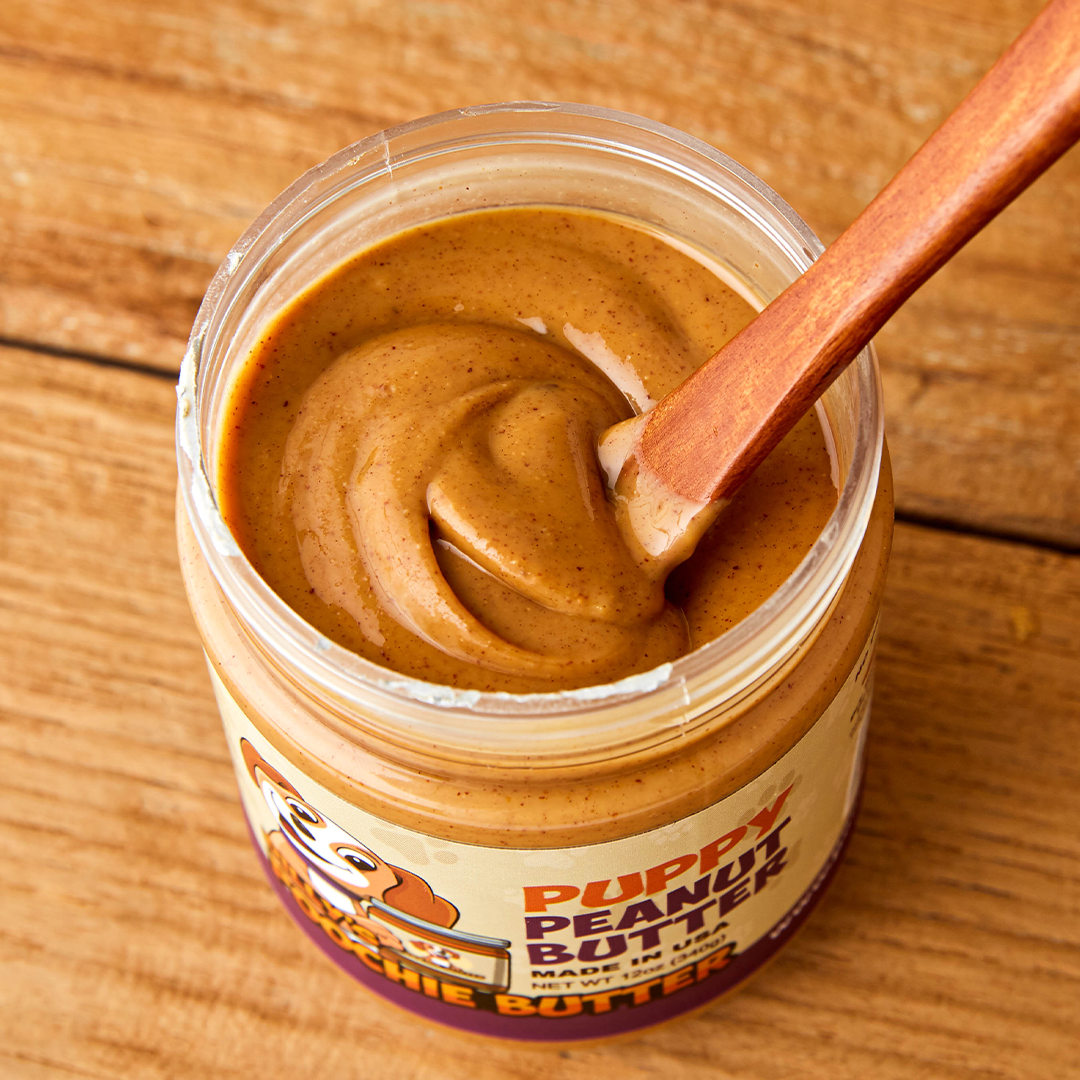 Puppy Peanut Butter Dog Peanut Butter Healthy Organic Dog Treat Dog Enrichment Dilly's Poochie Butter Top