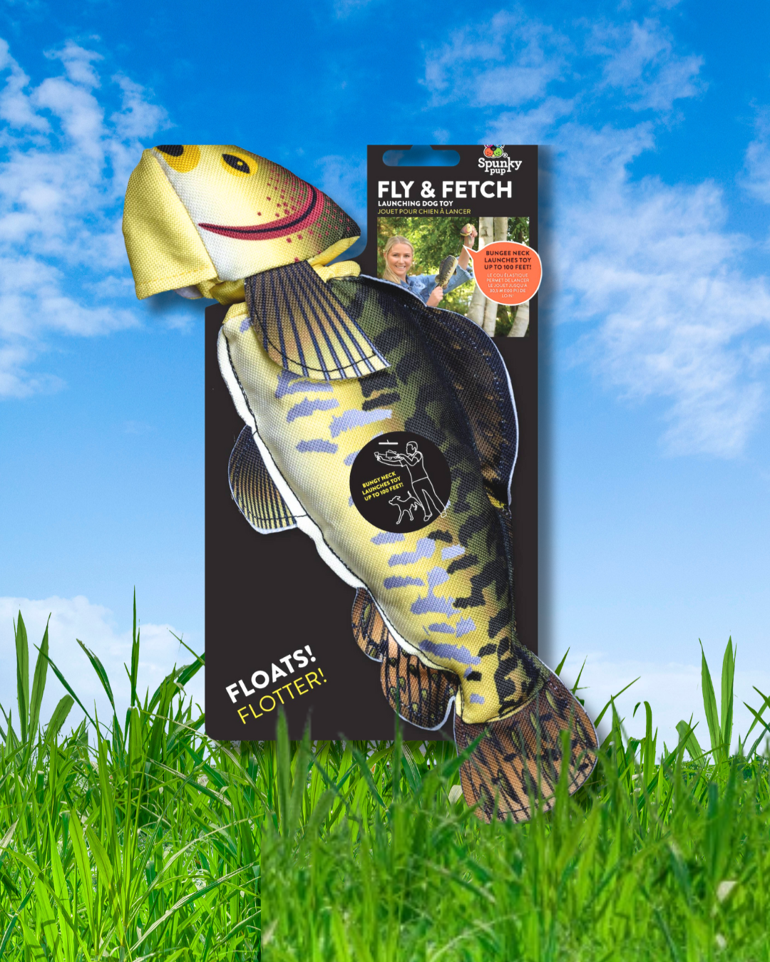 spunky pup fly and fetch launching dog toy fish