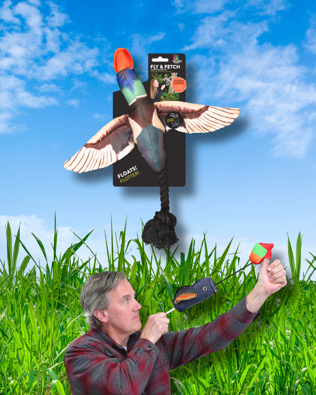 spunky pup fly and fetch launching dog toy duck how to