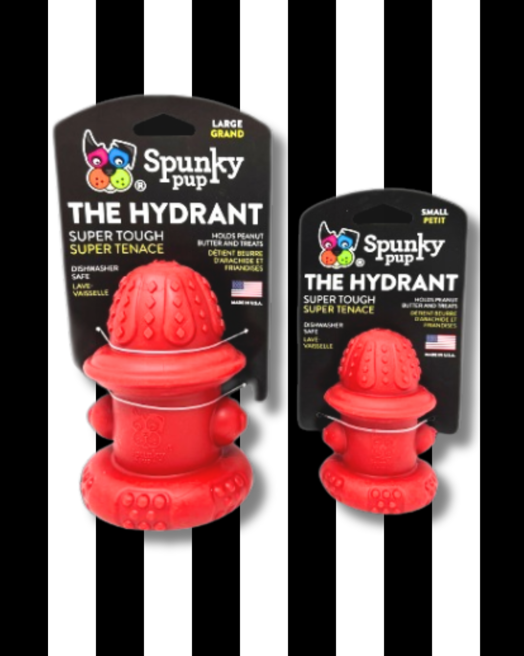 spunky pup red fire hydrant rubber treat dispensing dog toy