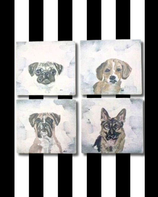 Dog Stone Coasters Watercolor design pug beagle german shepherd boxer.