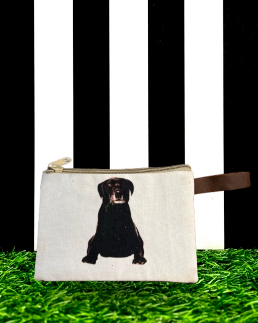 Cute Black Lab Labrador Canvas Zipper Coin Purse Pouch