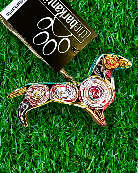 Dachshund Dog Dogs Doxie Recycled Newspaper Paper Handmade India Ornament Craft Unique One-of-a-kind