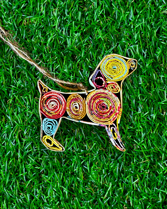 Puppy Dog Dogs Recycled Newspaper Paper Handmade India Ornament Craft Unique One-of-a-kind