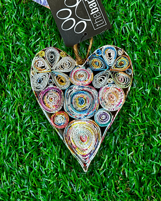 Heart Recycled Newspaper Paper Handmade India Ornament Craft Unique One-of-a-kind