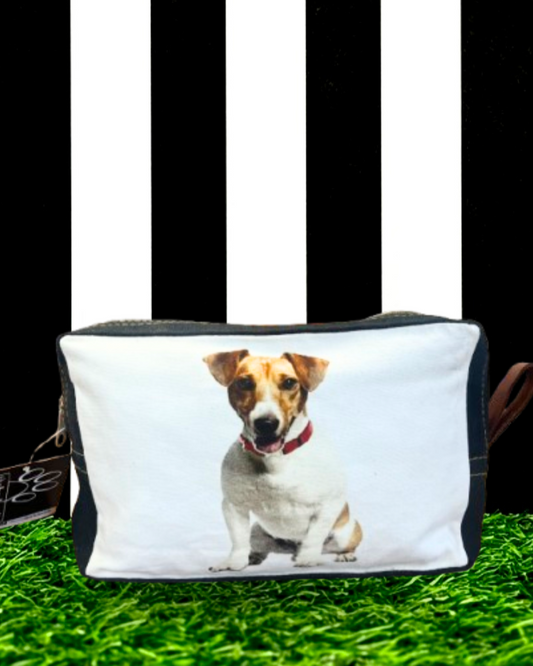 Jack Russell Terrier canvas dog zipper bag makeup toiletry catch-all pouch.