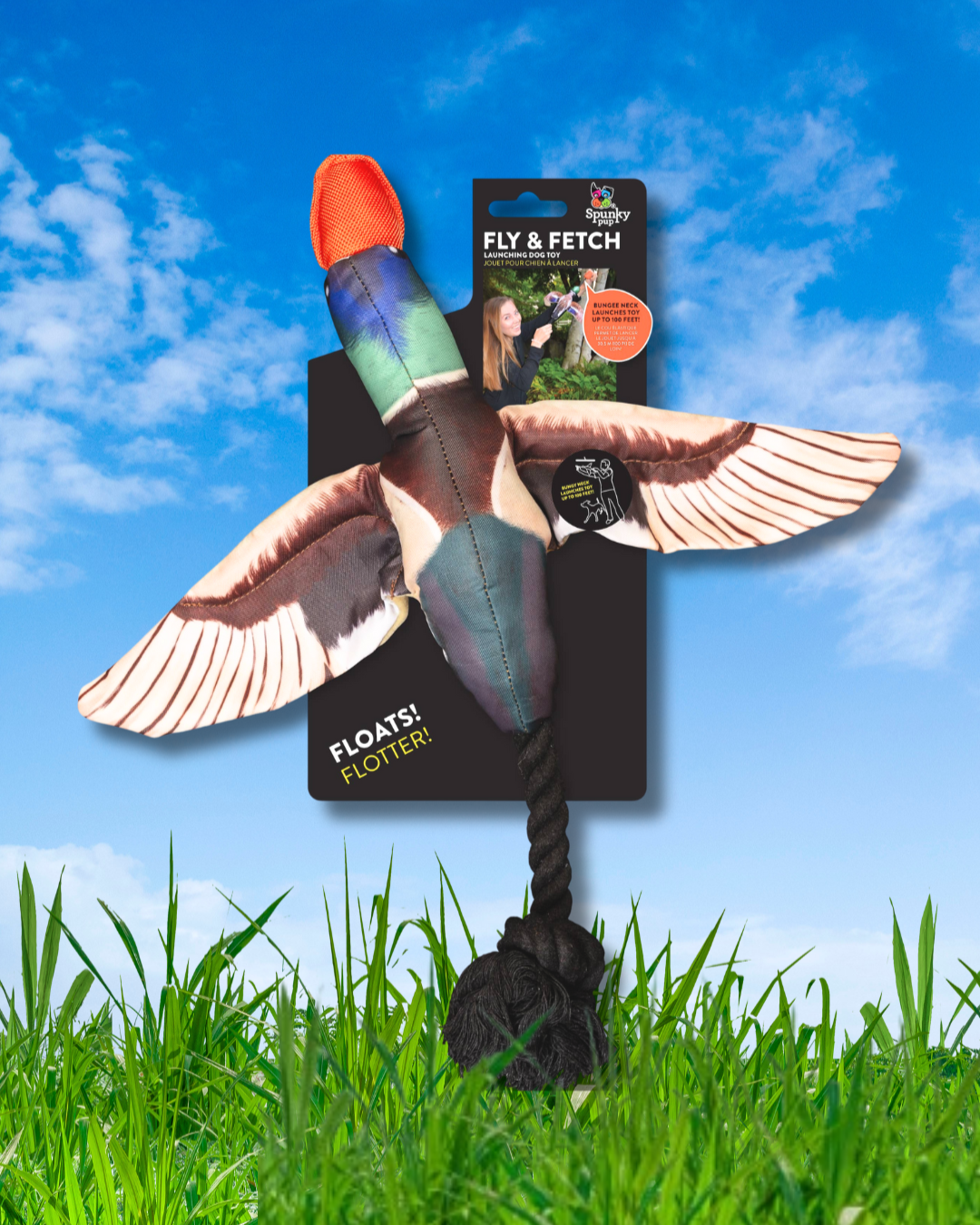 spunky pup fly and fetch launching dog toy duck